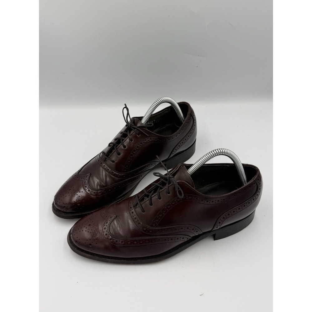 Vtg Stafford Brogue Wingtip Oxford Shoes Men's 7.5D Burgundy Leather USA Made
